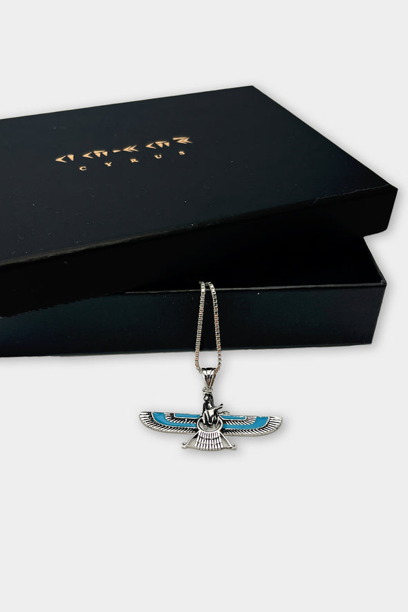 FARAVAHAR 925 SILVER TURQUOISE NECKLACE - Limited Edition